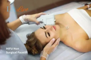 Woman having Hi-Fu to reduce wrinkles Sunbury-on-Thames.