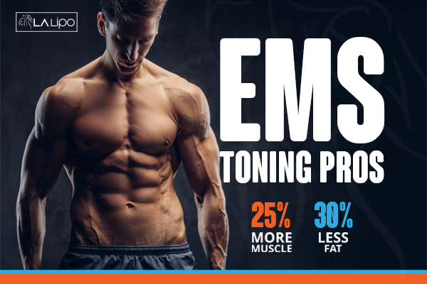 Graphic of man with toned body showing the benefits of LA-EMS Body Sculpting Sunbury-on-Thames treatment