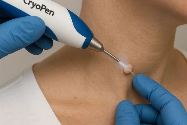 Person receiving cryotherapy Sunbury-on-Thames for skin tag removal