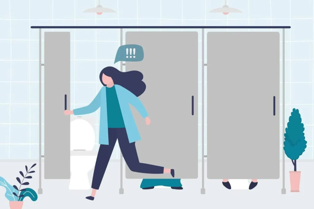 graphic of Urine incontinence Sunbury-on-Thames woman running to the toilet.
