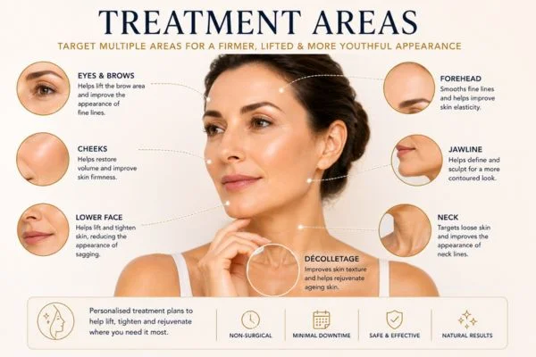 Areas of treatment for the ultimate lift tighten treatment Sunbury-on-Thames